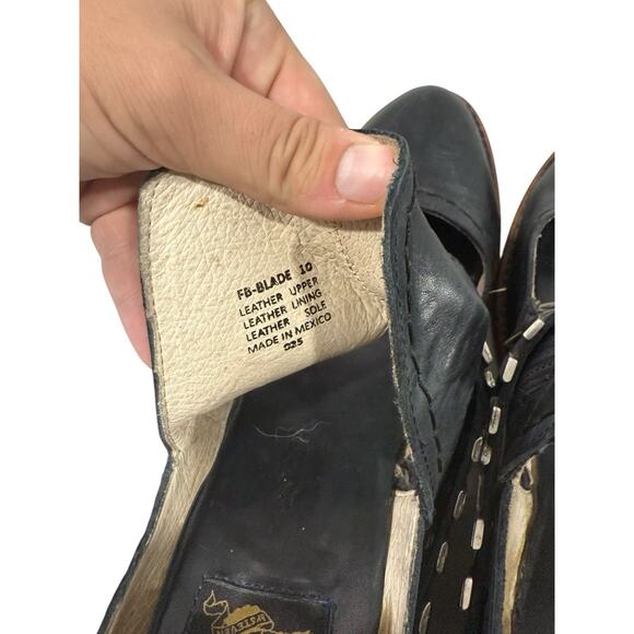 Freebird FB-Blade Black Leather Boho Western Harness Belt Cutout Booties Sz 10 - Picture 6 of 11